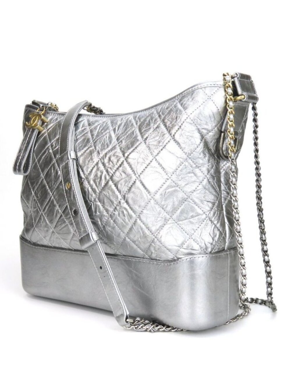 Chanel Shoulder Bag Gabrielle Chain Large Hobo Leather Silver Metallic - Picture 2 of 9